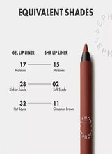 Lip liner pencil next to an equivalent shades chart with numbered tones.