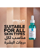 Anti-acne serum bottle in teal glass with white dropper cap