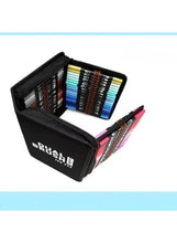 Dual brush pen set in a black zippered case with multiple pens inside