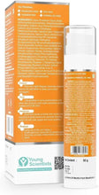 Sunscreen gel bottle with SPF 50 back-panel ingredients and usage information
