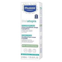 Emollient baby face cream box with Mustela Stelatopia label, 40 mL