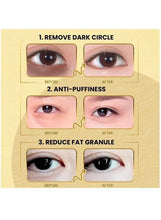 Before-and-after diagram for eye mask use with under-eye patch steps