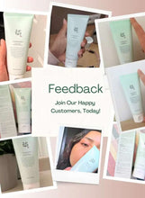 Customer feedback collage featuring multiple green cleanser tubes and testimonials