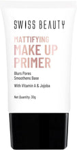 Oil-free mattifying makeup primer tube, white label with black base, 30 g