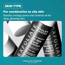 Angled Paula's Choice 2% BHA liquid exfoliant bottle with readable label