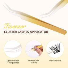 Lash applicator tweezer with gold handle for cluster lashes