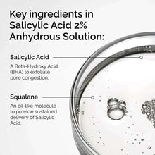 Ingredient graphic with dropper over silver beads and salicylic acid 2% text