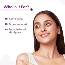 Face serum suitability infographic with active acne and acne-prone skin icons