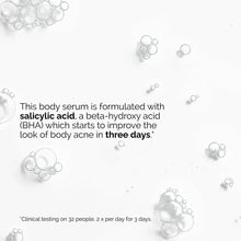 Body serum care graphic with floating molecule icons on a clean background