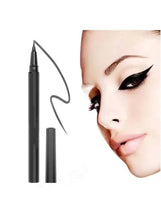 Black liquid eyeliner pen with winged eyeliner on model eye close-up