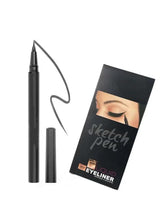 Black liquid eyeliner pen with felt tip and spare applicator cap