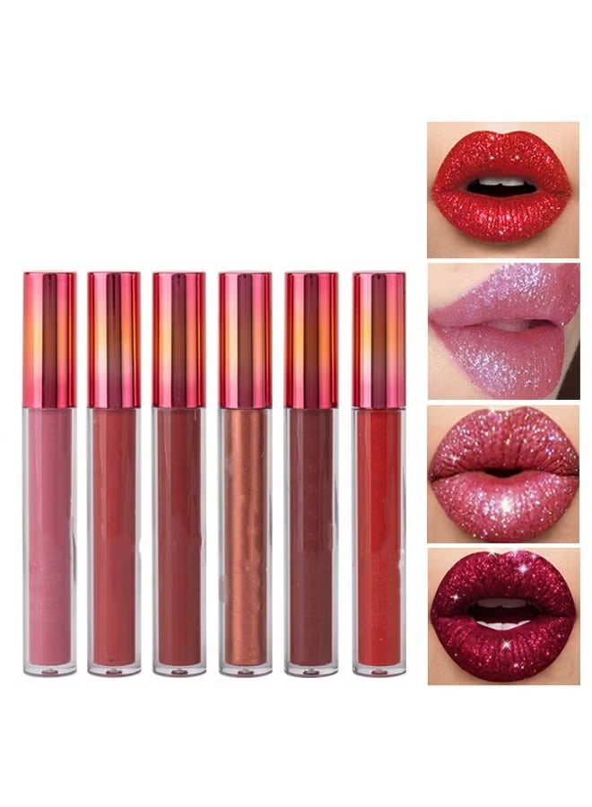 ZH-547A 6-Piece Matte & Pearl Lip Gloss Set Non-Stick Lip Glaze Gift Box