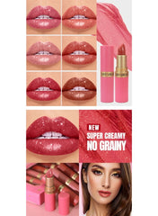 6-Piece Diamond Lipstick Set Pearl Matte & Shimmer Long-Lasting Lipsticks