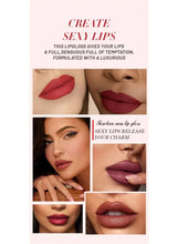 Lip gloss promotional collage with lip swatches and makeup photos, nude and red shades