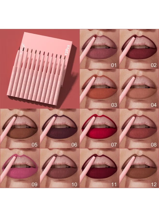 12-Piece Velvet Matte Lip Liner Set Easy-Apply Nude Lipstick & Lipstick Pen Collection