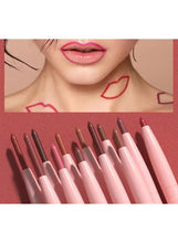 Nude and pink lip liner pens with pointed tips, several shades shown