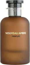 Amber Eau de Parfum bottle with black cap and Nouveau Ambre Parfum label