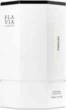 Perfume box with vertical Nouveau Ambre Parfum label, white with black top