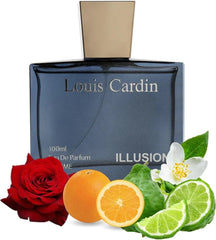 Louis Cardin Illusion Pour Homme Eau De Parfum 100ml – Long Lasting Citrus Floral Woody Perfume for Men