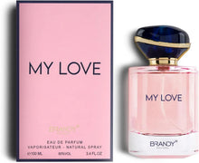 Pink 'MY LOVE' eau de parfum box with 'Eau de Parfum' and 100 ml label