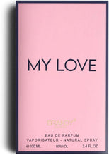 Pink 'MY LOVE' eau de parfum box with 100 ml 'Eau de Parfum' wording
