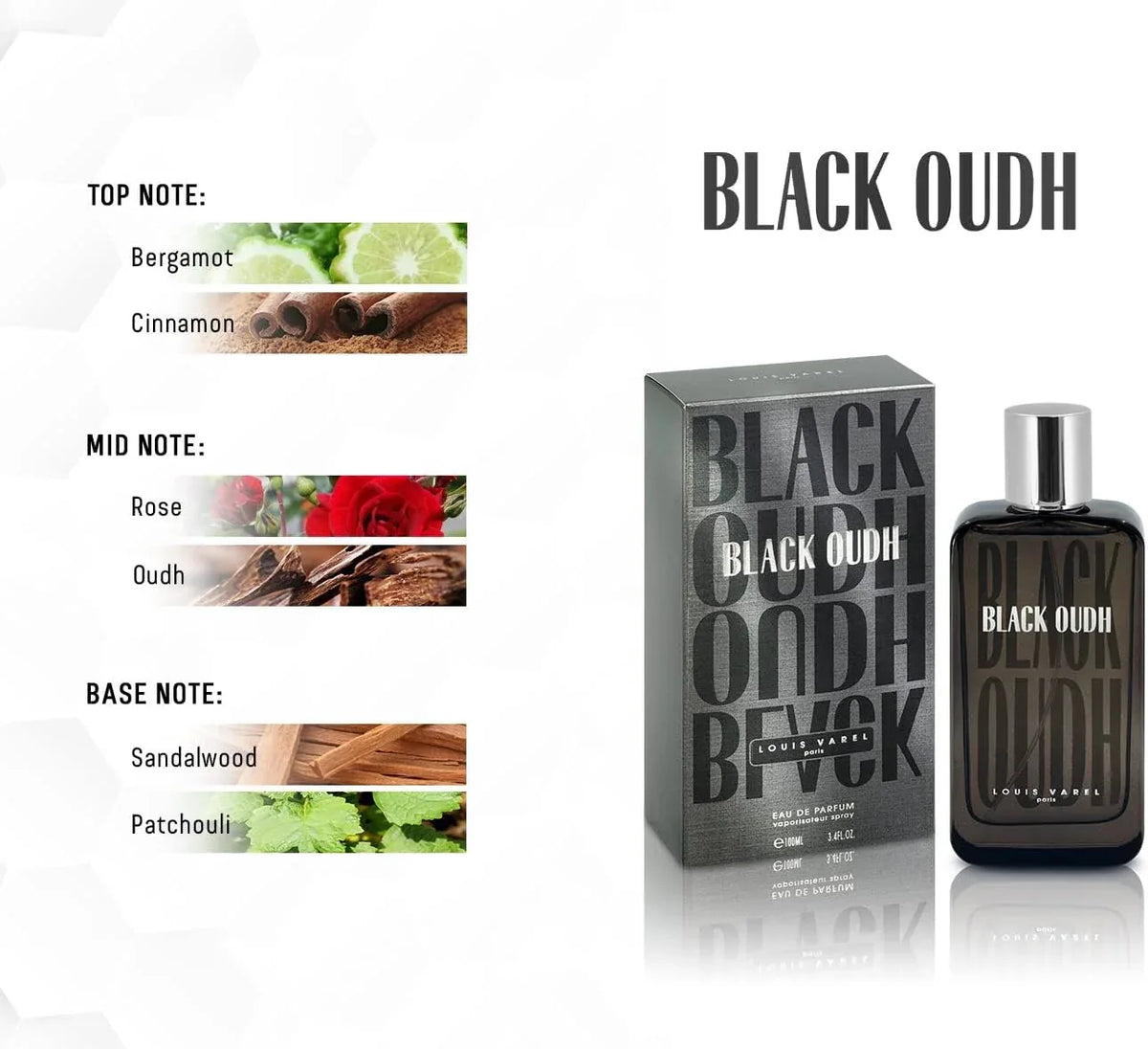 Louis Varel Black Oudh Eau De Parfum 100ML – Long Lasting Oriental Woody Oud Fragrance for Men & Women