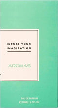 Eau de parfum box with 'Infuse Your Imagination' label and Aromas branding