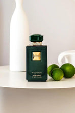 Green MEYDAN eau de parfum bottle with gold crest cap, 110 ml, by Gulf Orchid