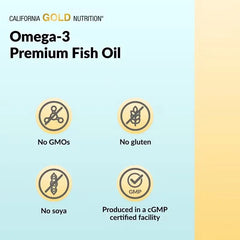 California Gold Nutrition Omega-3 Premium Fish Oil 1100mg (100 / 240 Softgels) – EPA DHA Heart & Brain Support Supplement
