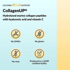 California Gold Nutrition CollagenUP كولاجين بحري + حمض الهيالورونيك + فيتامين ج (206 جم / 1 كجم / 10 أكياس) – دعم غير منكه للجمال والمفاصل