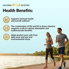 California Gold Nutrition Vitamin D3 + K2 (60 / 180 Veg Capsules) – Bone, Heart & Immune Support Supplement