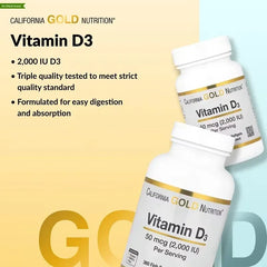 California Gold Nutrition Vitamin D3 2000 IU (50 mcg) – 90 & 360 Fish Gelatin Softgels | Bone, Immune & Muscle Support