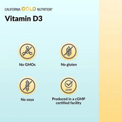 California Gold Nutrition Vitamin D3 2000 IU (50 mcg) – 90 & 360 Fish Gelatin Softgels | Bone, Immune & Muscle Support
