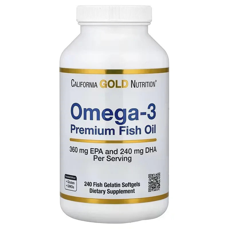 California Gold Nutrition زيت السمك أوميغا 3 الفاخر 1100 ملغ - حمض الإيكوسابنتاينويك وحمض الدوكوساهكساينويك - 100 و 240 كبسولة هلامية سمكية