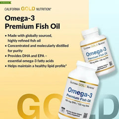 California Gold Nutrition زيت السمك أوميغا 3 الفاخر 1100 ملغ - حمض الإيكوسابنتاينويك وحمض الدوكوساهكساينويك - 100 و 240 كبسولة هلامية سمكية