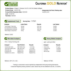 California Gold Nutrition زيت السمك أوميغا 3 الفاخر 1100 ملغ - حمض الإيكوسابنتاينويك وحمض الدوكوساهكساينويك - 100 و 240 كبسولة هلامية سمكية