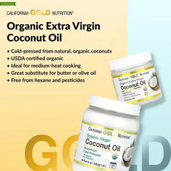 California Gold Nutrition Organic Virgin Coconut Oil – Cold Pressed, 16 fl oz & 54 fl oz | Pure, Unrefined Superfood Oil