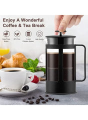 French Press Coffee and Tea Maker Black 600 ML – Borosilicate Glass & Stainless Steel Brewer