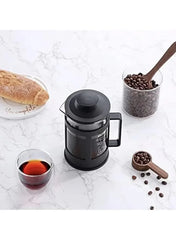 French Press Coffee and Tea Maker Black 600 ML – Borosilicate Glass & Stainless Steel Brewer