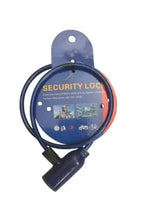 Security lock cable lock with keyhole and dial, dark blue and orange details