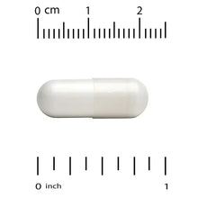 White softgel capsule shown with measurement scale, 0 to 1 inch