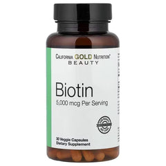 California Gold Nutrition Biotin 5,000 mcg – Hair, Skin & Nail Support – 30 Veggie Capsules