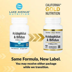 California Gold Nutrition Acidophilus and Bifidus Probiotic Blend – Digestive Support – 60 Veggie Capsules