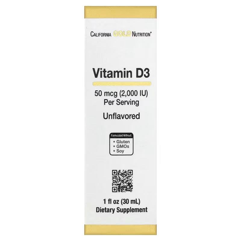 California Gold Nutrition Vitamin D3 Liquid 50 mcg (2,000 IU) – Unflavoured – 30 ml