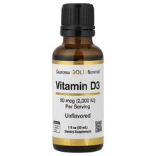 Vitamin D3 liquid supplement bottle, unflavored, 50 mcg (2,000 IU) per serving