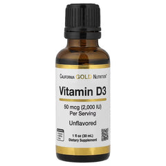 California Gold Nutrition Vitamin D3 Liquid 50 mcg (2,000 IU) – Unflavoured – 30 ml