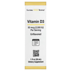 California Gold Nutrition Vitamin D3 Liquid 50 mcg (2,000 IU) – Unflavoured – 30 ml