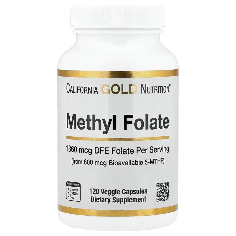 California Gold Nutrition Methyl Folate with Vitamin C 800 mcg – Daily Wellness Support – 120 Veggie Capsules