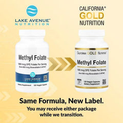 California Gold Nutrition Methyl Folate with Vitamin C 800 mcg – Daily Wellness Support – 120 Veggie Capsules