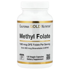 California Gold Nutrition Methyl Folate with Vitamin C 800 mcg – Daily Wellness Support – 120 Veggie Capsules